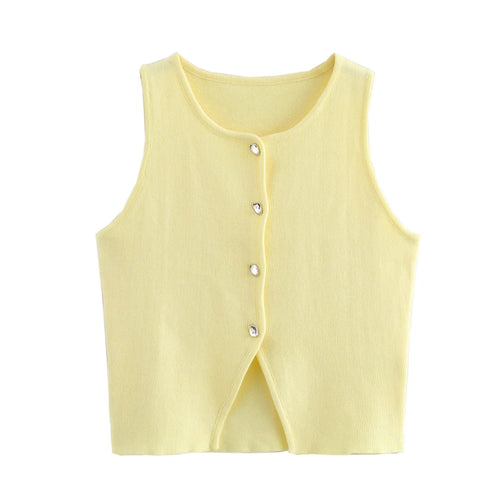 TRAF White Knit Crop Top Women Button Short