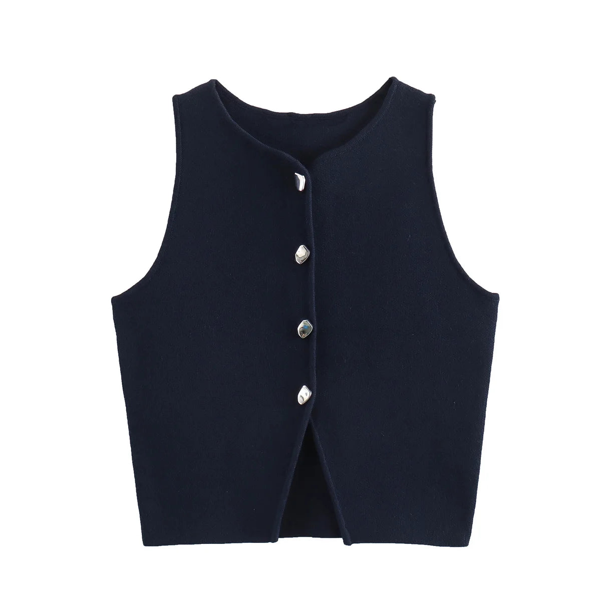 TRAF White Knit Crop Top Women Button Short