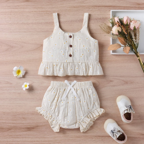 Baby Girl Floral Print Ruffle Hem Design Tops Combo Shorts Sets