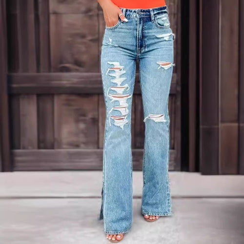 High Waist Ripped Split Stretch