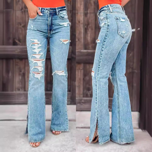 High Waist Ripped Split Stretch