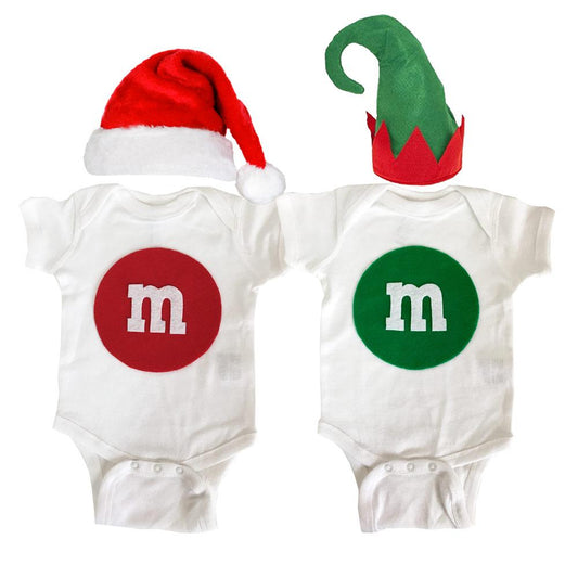 M and M's Baby Bodysuit Combo - Red & Green