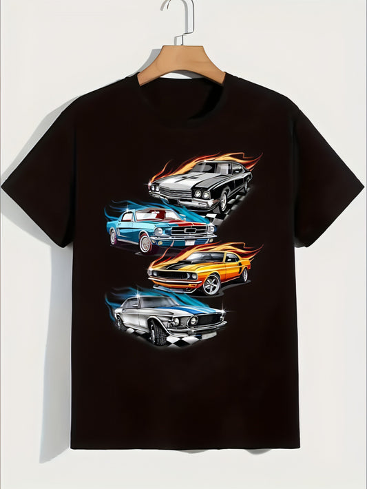 Men'S Youth Crew Neck T-Shirt, 4 Cool Sports Car Print, Casual  Tops,