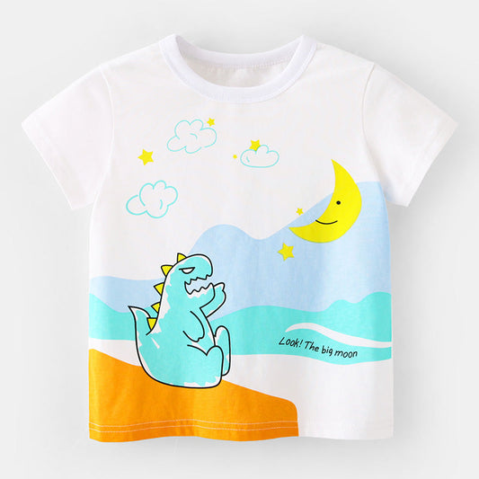 Baby Boy Cartoon Dinosaur Print Summer Short Sleeved T-Shirt