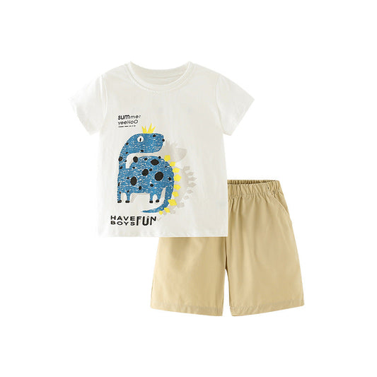 Baby Boy Cartoon Print Pattern Crewneck Summer Sets