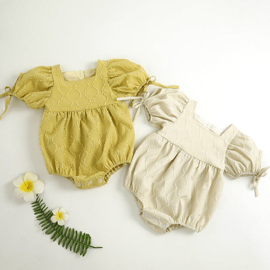 Baby Girls 2 Embroidery Design Solid Color Square Collar Puff Sleeves